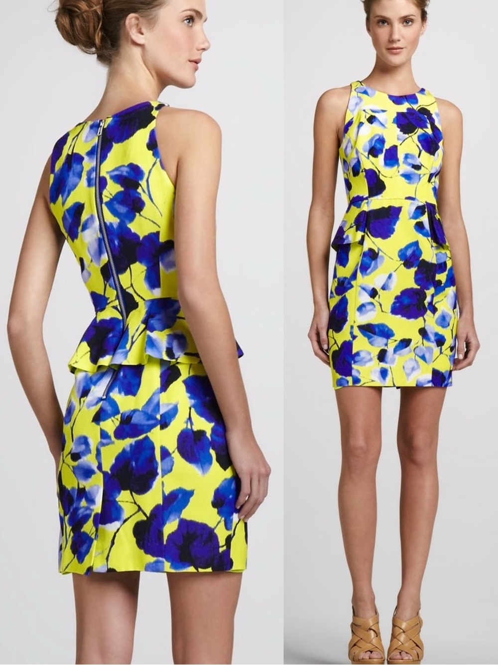 Milly Italian Floral Watercolor Peplum Sheath Dress
